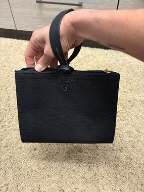 Giorgio Armani Black Textured Wristlet with Gold Hardware
